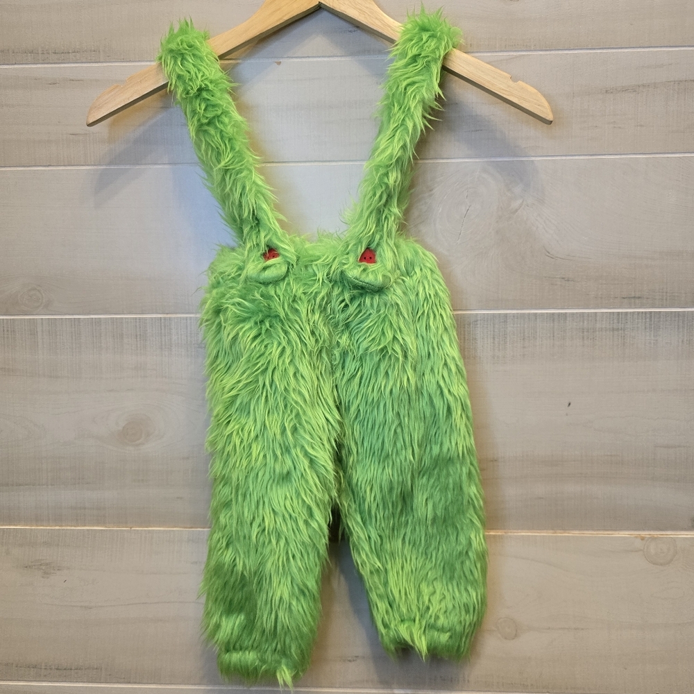 {6-12M} Grinch Overalls Fuzzy Green Fur Merry Christmas